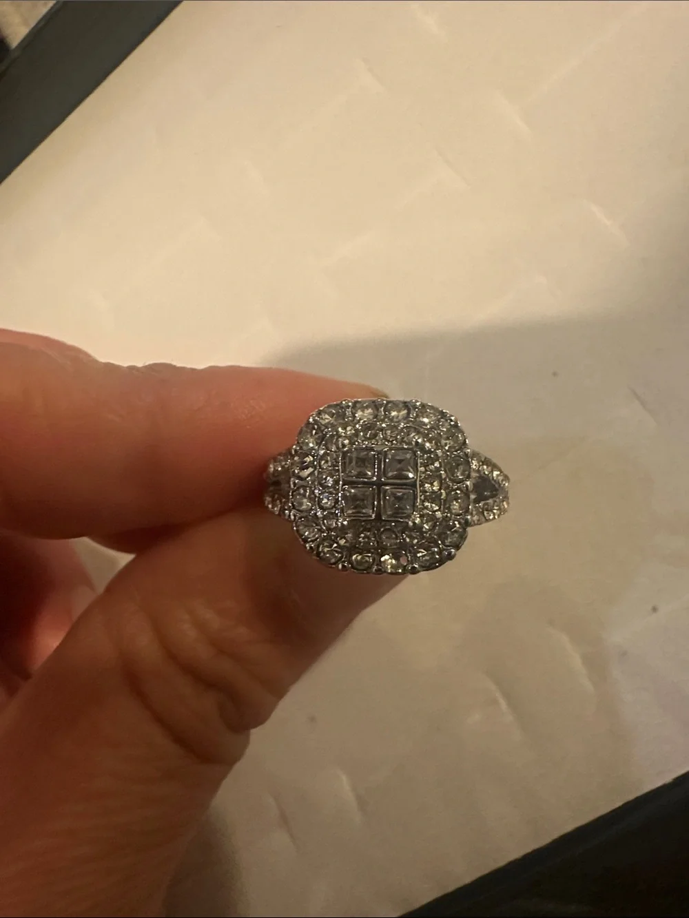 Silver-Tone Halo Cluster Ring with Clear Stones